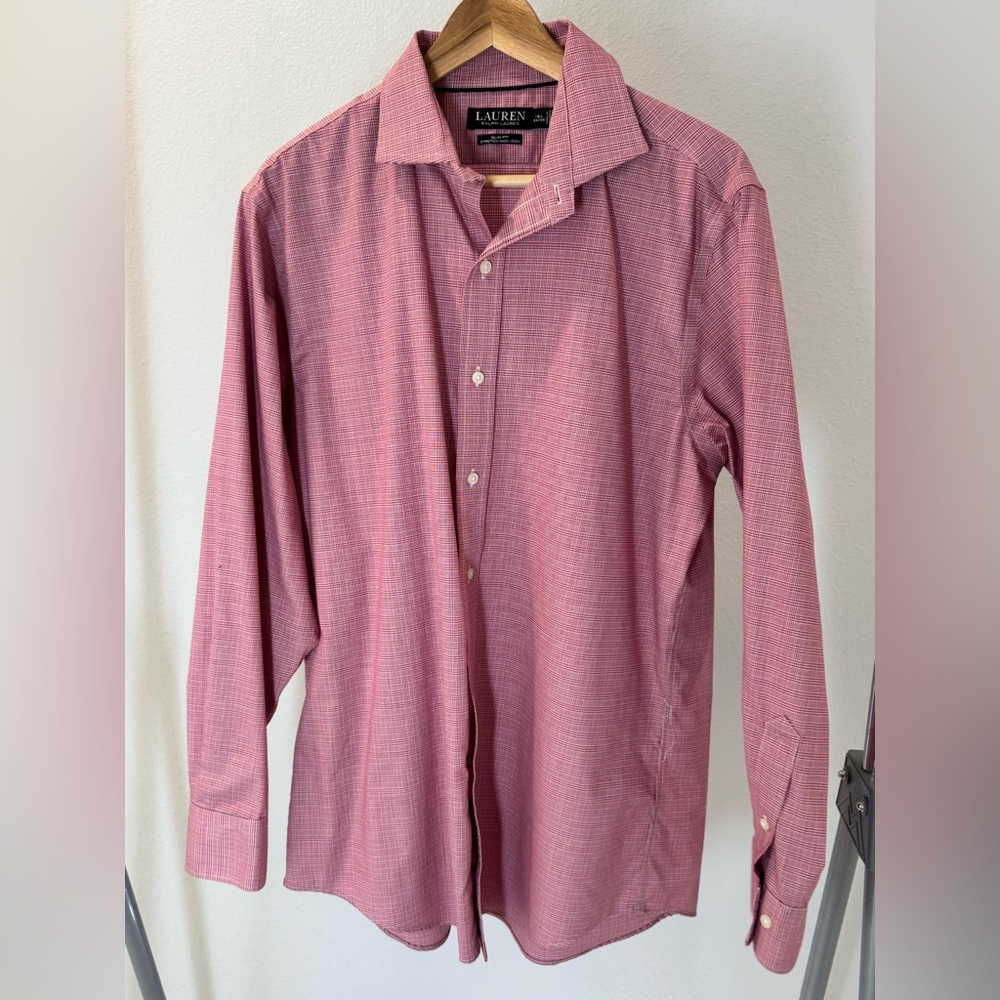Men’s Lauren dress Oxford Slim Strech 16 1/2 34/35 Red Check